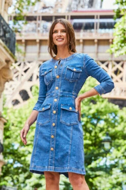 Mid Blue Button Front Pocket Detail Denim Dress -SOSANDAR Sales web 2308 122 a23dd003be0007 122 186