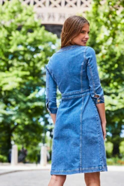 Mid Blue Button Front Pocket Detail Denim Dress -SOSANDAR Sales web 2308 122 a23dd003be0007 122 248