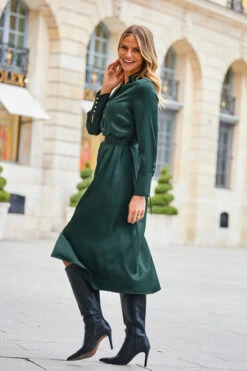 Green Satin Shirt Dress With Luxe Gold Belt 11 Green Satin Shirt Dress With Luxe Gold Belt -SOSANDAR Sales web 2308 127 a23dw024gn0001 127 076 rt