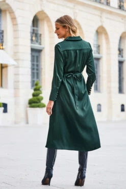 Green Satin Shirt Dress With Luxe Gold Belt 12 Green Satin Shirt Dress With Luxe Gold Belt -SOSANDAR Sales web 2308 127 a23dw024gn0001 127 187 rt