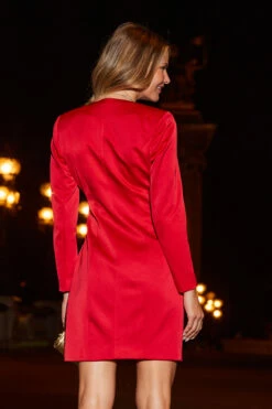 Red Satin Buckle Detail Wrap Front Blazer Dress 14 Red Satin Buckle Detail Wrap Front Blazer Dress -SOSANDAR Sales web 2308 12 s23dw108rd0001 12 138