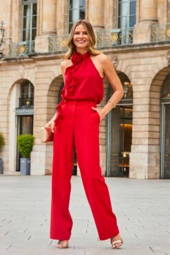 Red Satin Corsage Ruffle Detail Halter Neck Top 16 Red Satin Corsage Ruffle Detail Halter Neck Top -SOSANDAR Sales web 2308 32 a23tw093rd0021 a22bw006rd0001 32 024 1