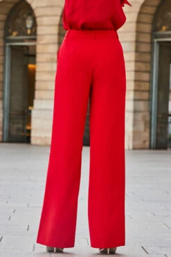 Red High Waisted Wide Leg Trousers -SOSANDAR Sales web 2308 32 a23tw093rd0021 a22bw006rd0001 32 245