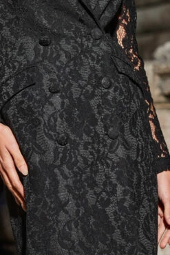 Black Lace Double Breasted Blazer Dress -SOSANDAR Sales web 2308 48 s23dw025bk0001 48 114
