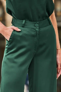 Emerald Green Satin Wide Leg Trousers -SOSANDAR Sales web 2308 50 a23tw011gn0001 s23bw030gn0001 50 370 rt