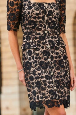 Black Luxe Lace Embellished Button Front Shift Dress -SOSANDAR Sales web 2308 51 a23dw002bk0001 51 234 rt