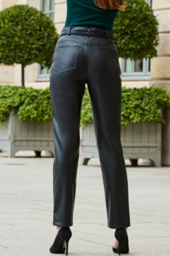 Black Faux Leather Belted Straight Leg Trousers -SOSANDAR Sales web 2308 57 a23tk120gn0037 a23bp001bk0001 57 261