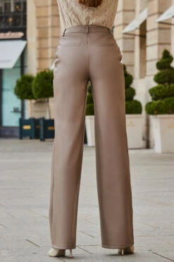 Taupe Faux Leather Wide Leg Trousers -SOSANDAR Sales web 2308 91 s23bp001bn0003 a23tk964nl0003 91 176