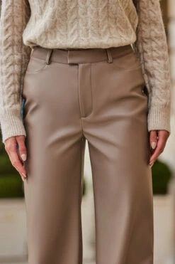 Taupe Faux Leather Wide Leg Trousers -SOSANDAR Sales web 2308 91 s23bp001bn0003 a23tk964nl0003 91 208
