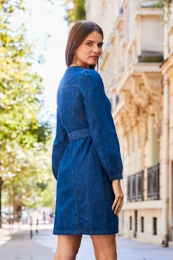 Dark Indigo Button Front Belted Denim Dress -SOSANDAR Sales web 2308 95 a23dd001in006w 95 247