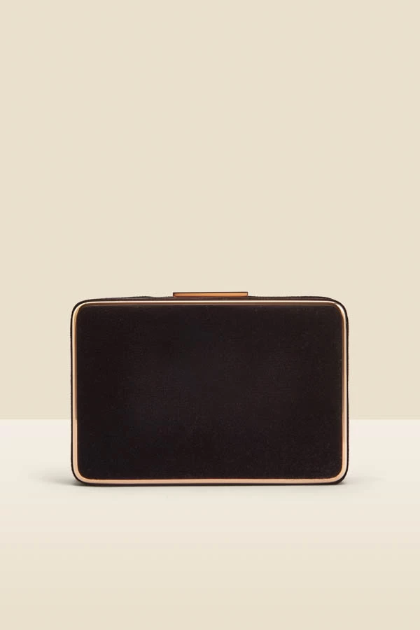 Black Velvet Clasp Detail Clutch Bag With Detachable Strap 6 Black Velvet Clasp Detail Clutch Bag With Detachable Strap - Image 4