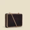 Black Velvet Clasp Detail Clutch Bag With Detachable Strap