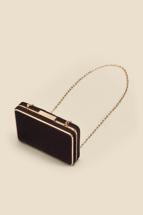 Black Velvet Clasp Detail Clutch Bag With Detachable Strap 4 Black Velvet Clasp Detail Clutch Bag With Detachable Strap - Image 2