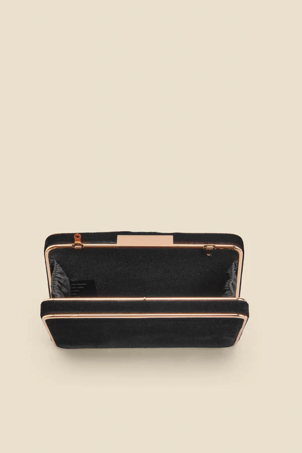 Black Velvet Clasp Detail Clutch Bag With Detachable Strap 5 Black Velvet Clasp Detail Clutch Bag With Detachable Strap - Image 3
