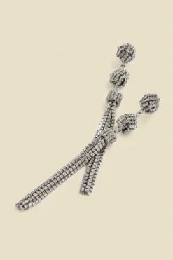 Silver Triple Knot Detail Drop Earrings -SOSANDAR Sales web 2308 box a23ac027mc0005 b