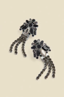 Black Rhinestone Detail Tassel Earrings -SOSANDAR Sales web 2308 box a23ac031bk0001 b
