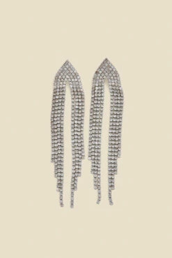 Silver Diamante Waterfall Drop Tassel Earrings -SOSANDAR Sales web 2308 box a23ac035mc0005 a