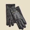Black Leather Snaffle Trim Gloves -SOSANDAR Sales web 2308 box a23ac062bk0001 a