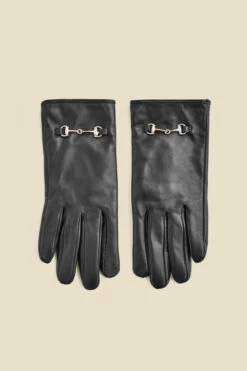 Black Leather Snaffle Trim Gloves 5 Black Leather Snaffle Trim Gloves -SOSANDAR Sales web 2308 box a23ac062bk0001 b