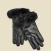 Black Leather Faux Fur Trim Gloves