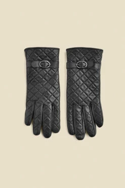 Black Leather Quilted Buckle Detail Gloves -SOSANDAR Sales web 2308 box a23ac064bk0001 b