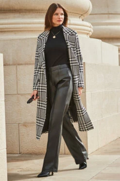 Black Faux Leather Wide Leg Trousers -SOSANDAR Sales web 2309 103 a23ow017bkwe01 s23bp006bk0001 103 151 2