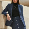 Navy Blue Boucle Blazer