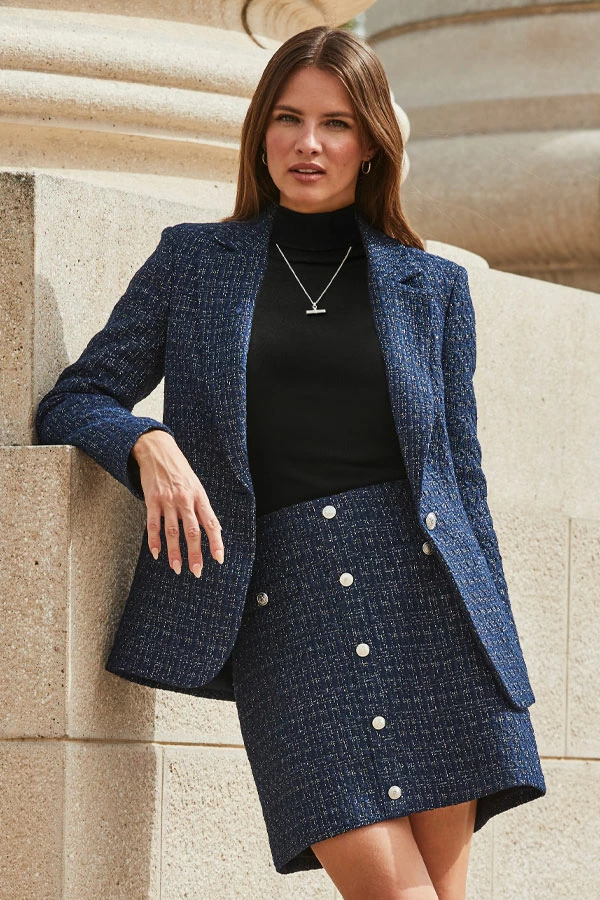 Navy Blue Boucle Blazer 3 Navy Blue Boucle Blazer