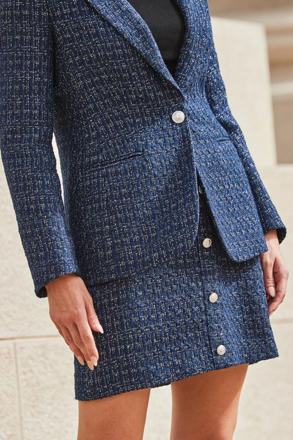 Navy Blue Boucle Blazer 6 Navy Blue Boucle Blazer - Image 4