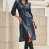 Navy Blue Faux Leather Popper Front Shirt Dress -SOSANDAR Sales web 2309 114 a20dp004be0003 114 059 rc 2