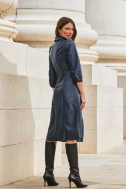 Navy Blue Faux Leather Popper Front Shirt Dress -SOSANDAR Sales web 2309 114 a20dp004be0003 114 161 rc