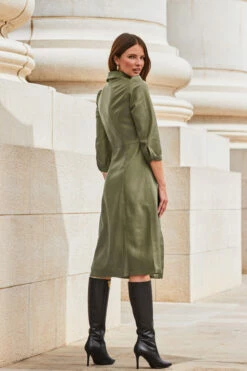 Khaki Green Faux Leather Popper Front Shirt Dress -SOSANDAR Sales web 2309 114 a20dp004gn0002 114 161 rc