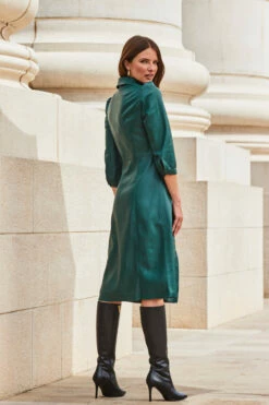 Green Faux Leather Popper Front Shirt Dress -SOSANDAR Sales web 2309 114 a20dp004gn0030 114 161