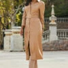 Camel Faux Leather Longline Shirt Dress -SOSANDAR Sales web 2309 122 a23dp010be0040 122 050 2
