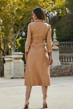 Camel Faux Leather Longline Shirt Dress -SOSANDAR Sales web 2309 122 a23dp010be0040 122 098