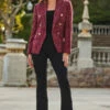Burgundy Sparkle Boucle Military Blazer -SOSANDAR Sales web 2309 138 s23ow098rd0004 138 009