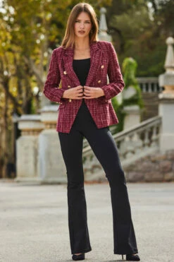 Burgundy Sparkle Boucle Military Blazer -SOSANDAR Sales web 2309 138 s23ow098rd0004 138 031