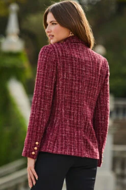 Burgundy Sparkle Boucle Military Blazer -SOSANDAR Sales web 2309 138 s23ow098rd0004 138 159