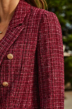 Burgundy Sparkle Boucle Military Blazer -SOSANDAR Sales web 2309 138 s23ow098rd0004 138 169