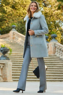 Grey Faux Leather Wide Leg Trousers -SOSANDAR Sales web 2309 144 a23ow015gy0003 144 070