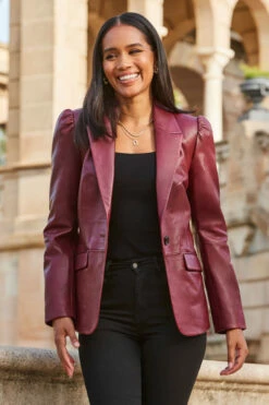 Red Leather Puff Sleeve Blazer 12 Red Leather Puff Sleeve Blazer -SOSANDAR Sales web 2309 151 a23ol001rd0011 151 082 rt