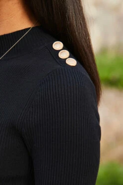 Black Button Detail Two Part Faux Leather Dress -SOSANDAR Sales web 2309 176 a23dk206bk0001 176 153