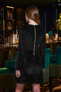 Black Velvet Fit & Flare Dress With Button Pocket Detail -SOSANDAR Sales web 2309 180 a23dd012bk0001 180 109