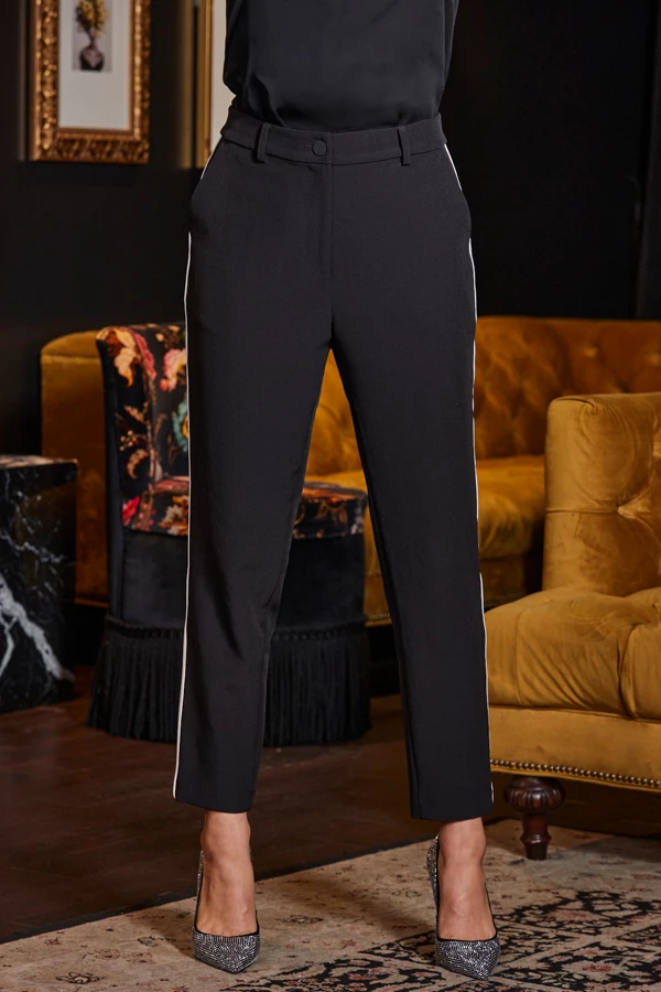 Black Tapered Trousers With Contrast Side Stripe 4 Black Tapered Trousers With Contrast Side Stripe - Image 2