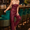 Wine Faux Leather Bandeau Jumpsuit