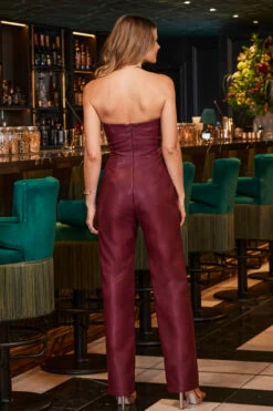 Wine Faux Leather Bandeau Jumpsuit 9 Wine Faux Leather Bandeau Jumpsuit -SOSANDAR Sales web 2309 196 a23jp001rd0011 196 143