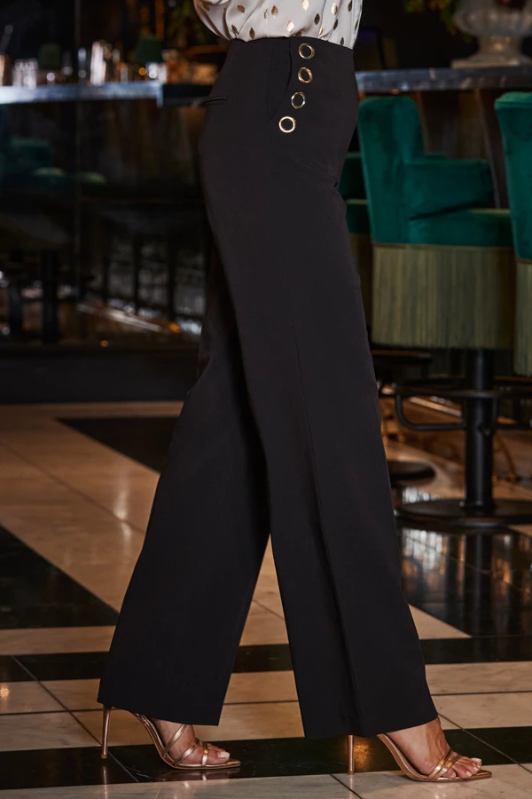 Black Eyelet Detail Wide Leg Trousers 5 Black Eyelet Detail Wide Leg Trousers - Image 3