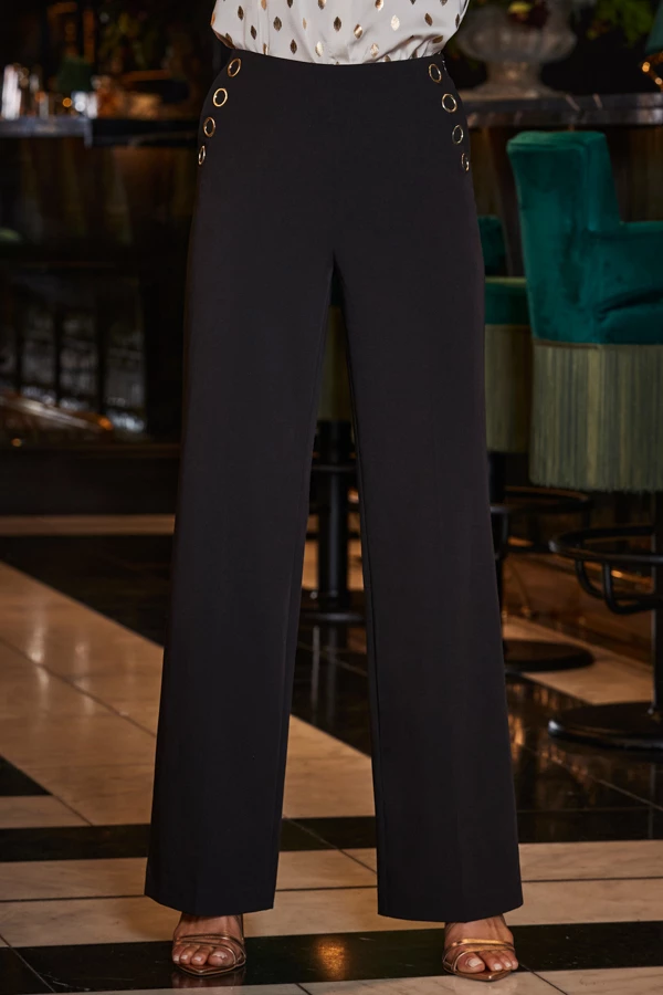 Black Eyelet Detail Wide Leg Trousers 4 Black Eyelet Detail Wide Leg Trousers - Image 2