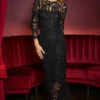 Black Luxe Lace Pencil Dress -SOSANDAR Sales web 2309 218 a23dw030bk0001 218 063