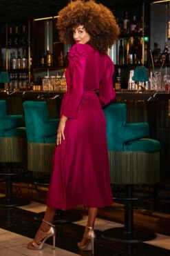 Rich Red Plisse Faux Wrap Midi Dress -SOSANDAR Sales web 2309 221 a23dj088rd0007 221 071